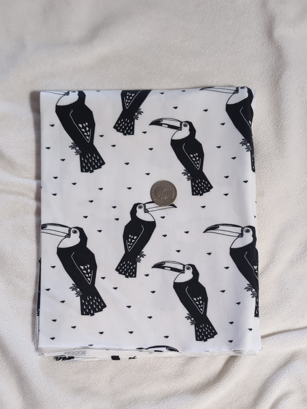 Black & White Toucan Stretch Cotton Jersey Fabric 1/2 Yard